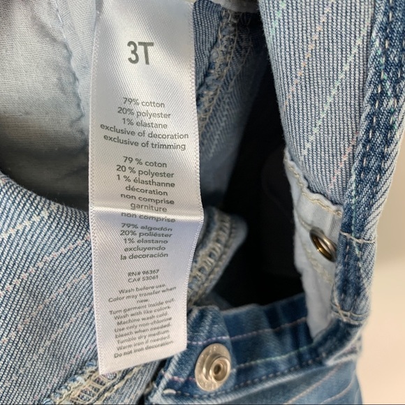 OshKosh B’Gosh Denim Overalls With Pink Green Purple Stripes Size 3T - Picture 5 of 8